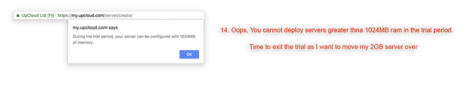 You cannot  deploy servers with 2/GB in trial mode