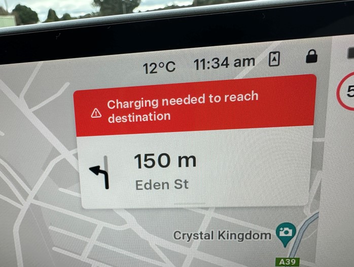 Charger needed tor reach destination  message