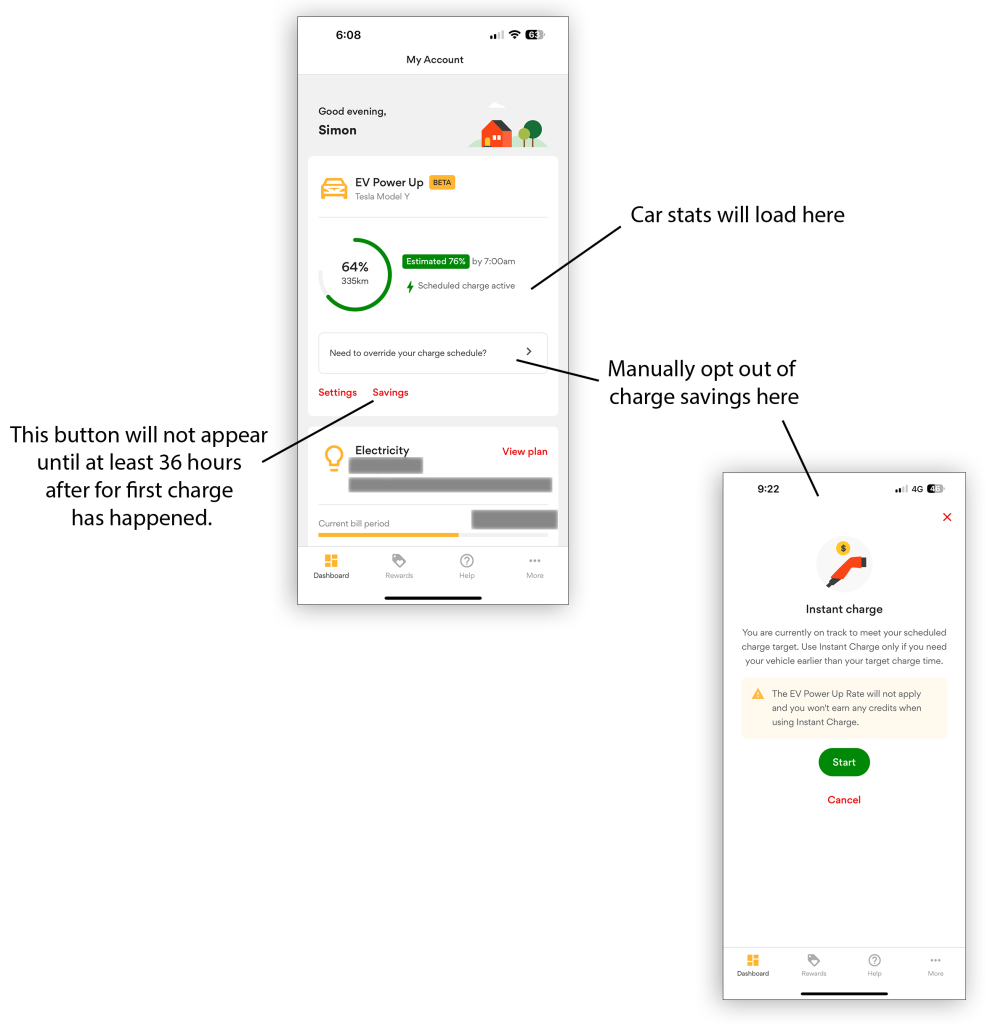 Screenshot of the Origin EV Power Up App
