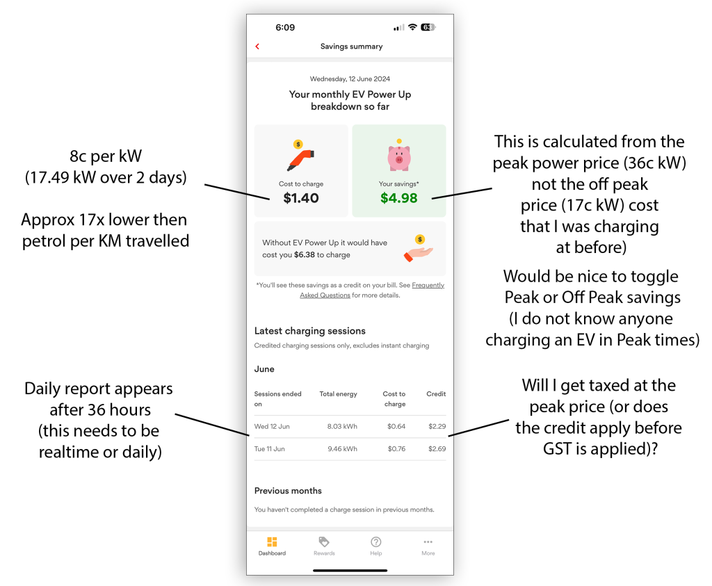 Screenshot of the origin web app UI. Savings predictions on Origin EV Power Up