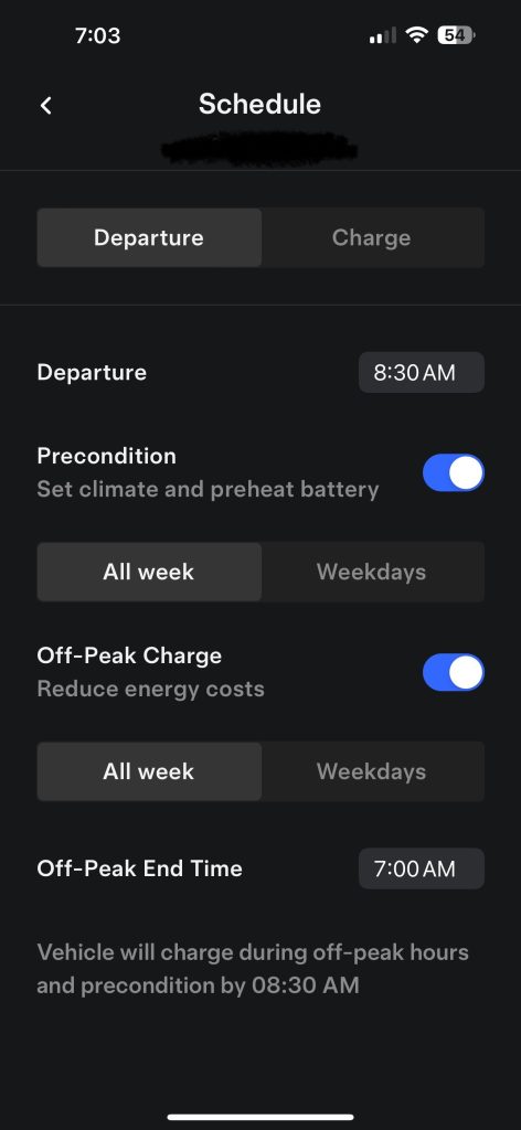 Tesla pre condition UI screenshot