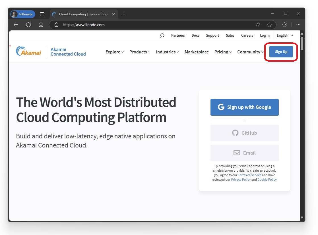 Linode Webpage