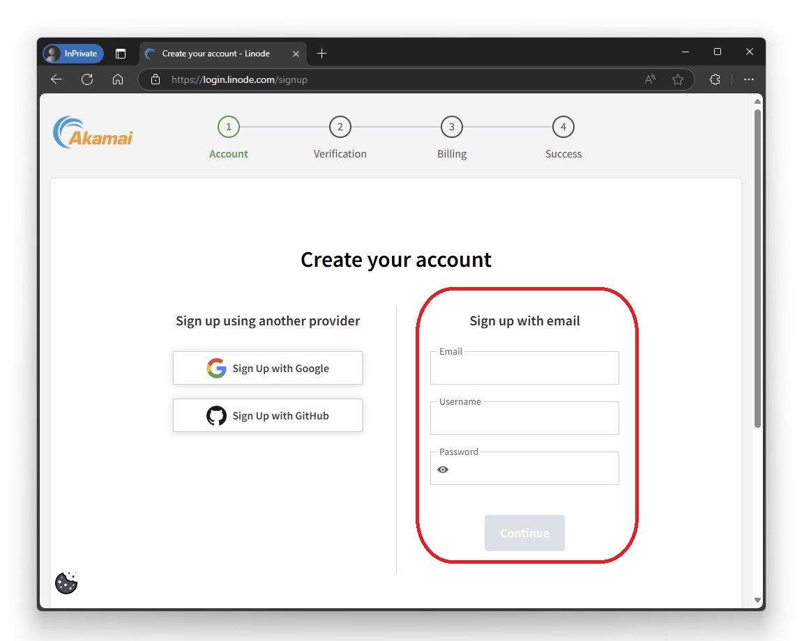 entered my email and set a username and password