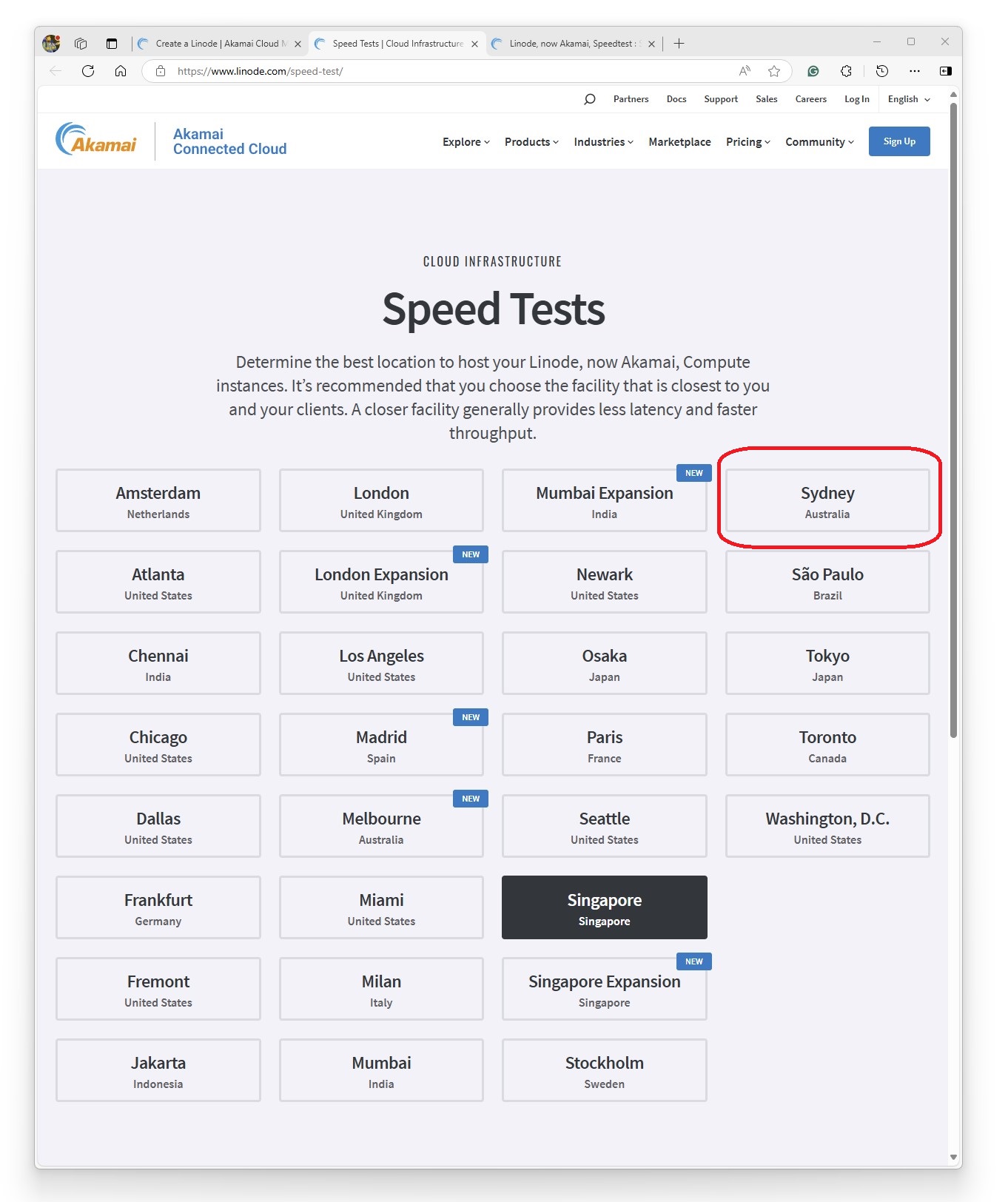 Region Speed Test
