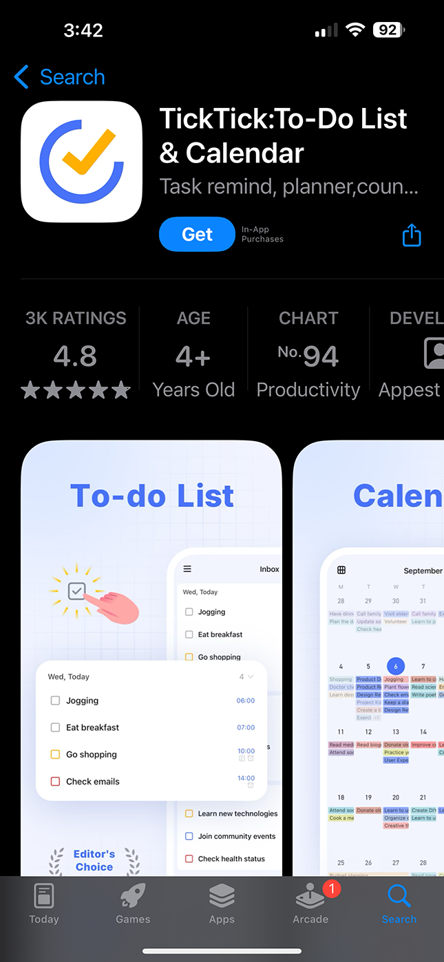 I installed the TickTick iOS App on my iPhone