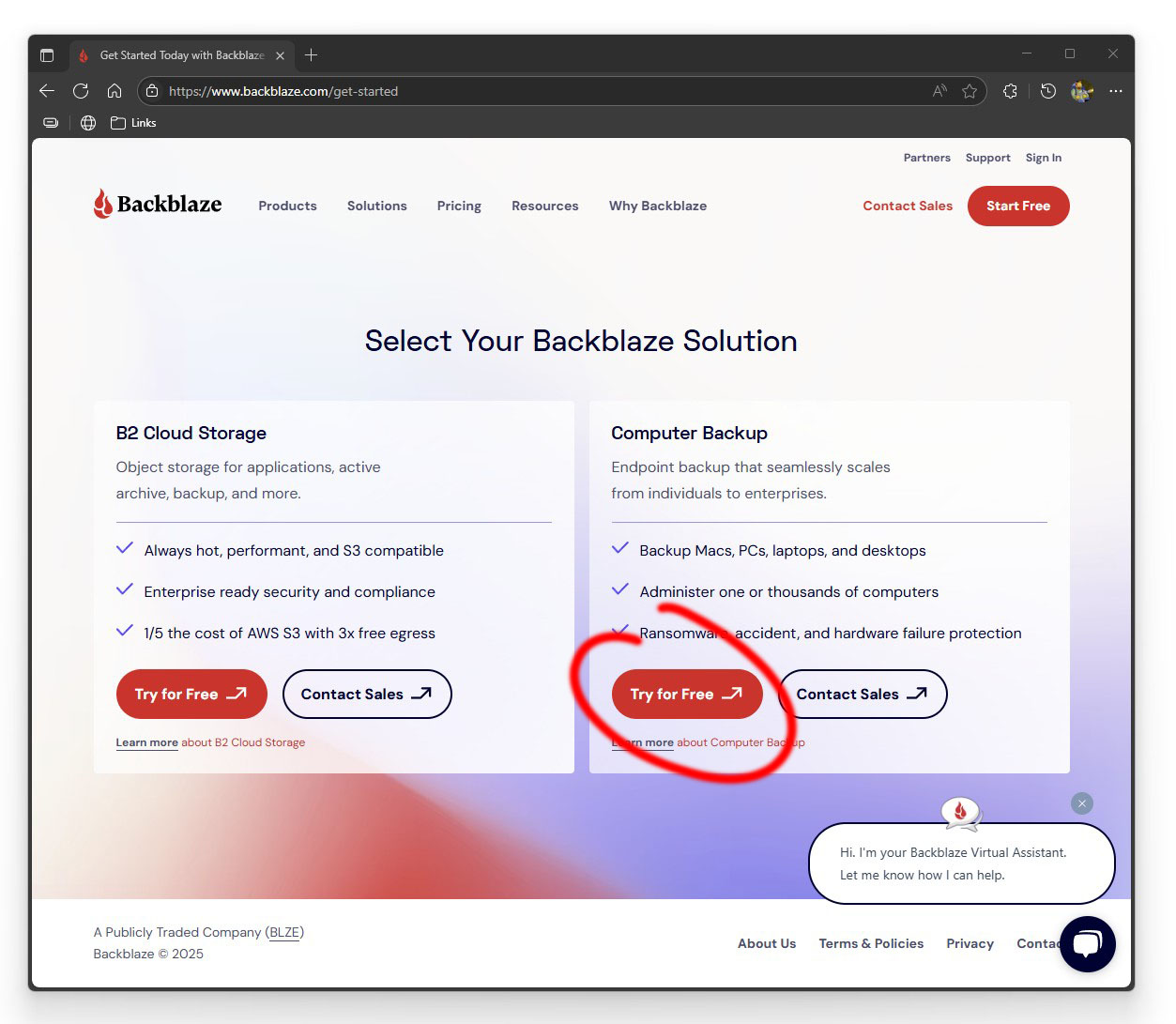 Choose Backup Offering (Business or Personal)