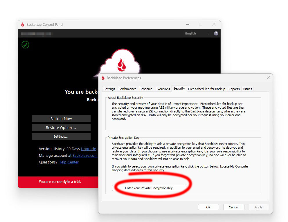 Paused Backup, Encryption Set