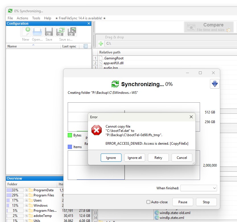 FreeFileSync Errors?