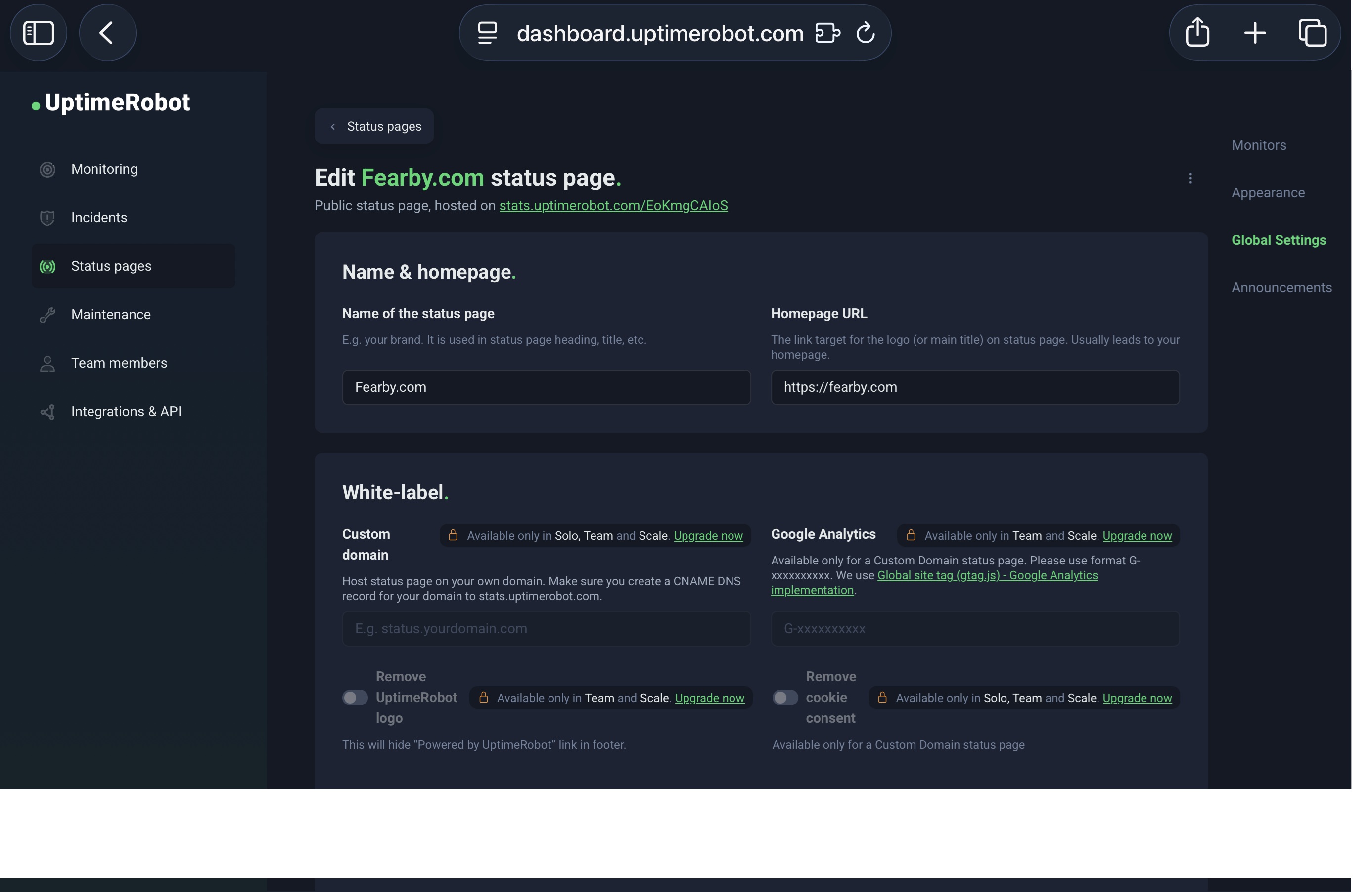 UpTime Robot Status Page - I edited the Status Page