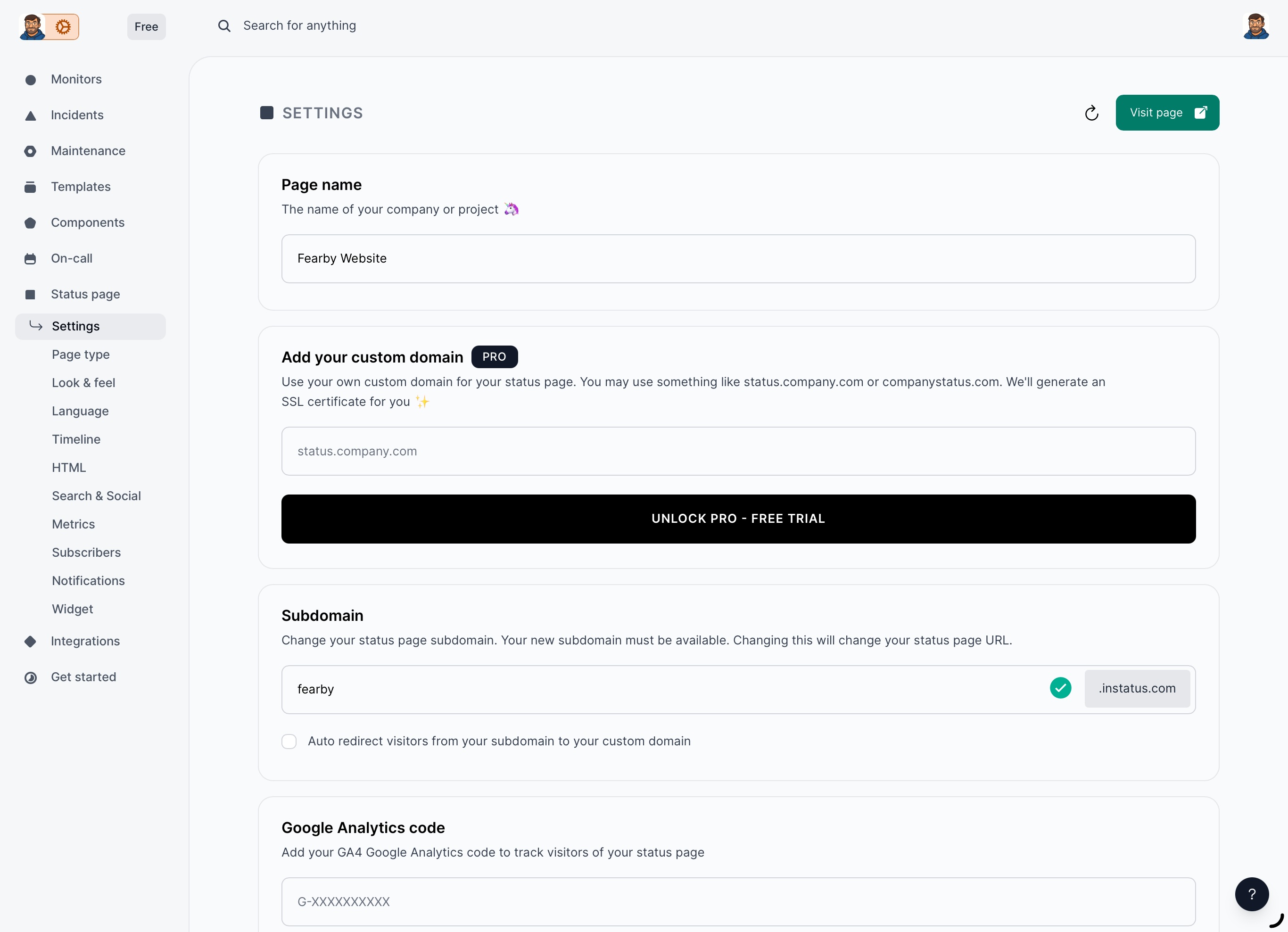 InStatus - sub domain